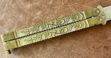 Vintage Balisong Butterfly Knife From Pakistan, Nice Brass Handles, Original Box, Unused #2