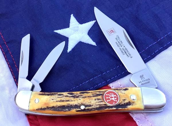 J A Henckels Whittler Pocket Knife w/ great Stag Handles +Red Shield -NOS J A Henckels Whittler Pocket Knife w/ great Stag Handles +Red Shield -NOS