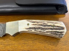 Parker-Edwards Trailing Point Hunting Knife w/Damascus Blade & Stag Scales A175DP  Mint 