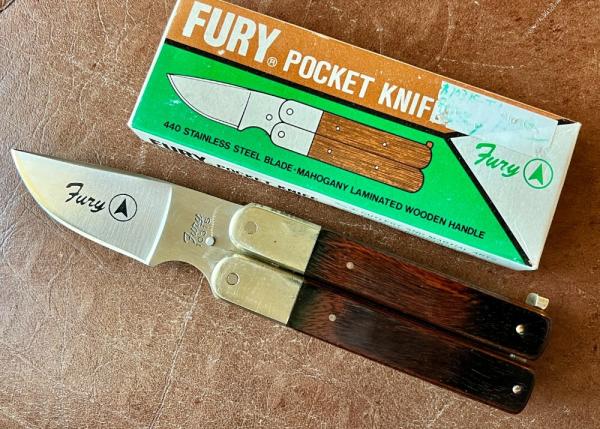 Vintage Fury Mini Balisong aka Butterfly Knife, Mahogany Wood Handle, Japan, Unused Vintage Fury Mini Balisong aka Butterfly Knife, Mahogany Wood Handle, Japan, Unused