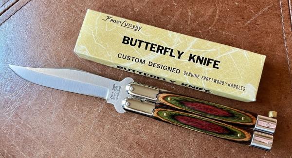 Vintage Frost Balisong aka Butterfly Knife, Frostwood Handle, Japan, Unused Vintage Frost Balisong aka Butterfly Knife, Frostwood Handle, Japan, Unused