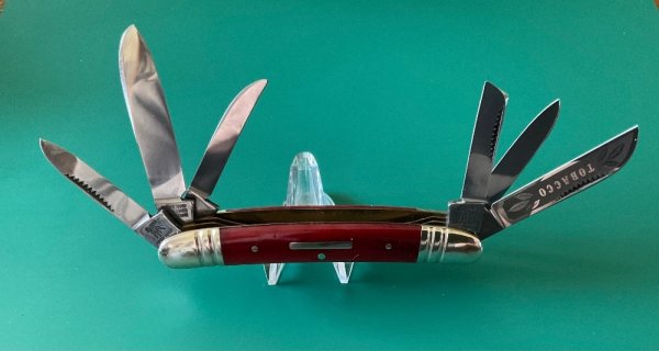  Bulldog Brand Hammer Forged Solingen Germany 1998 Red Bone "Tobacco" 6 Blade Congress Knife