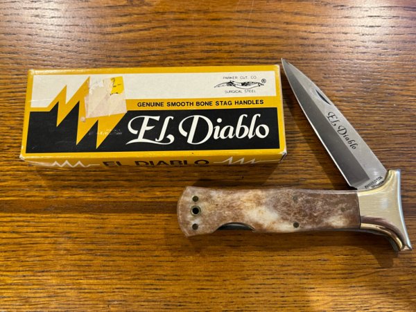 Parker Cut. Co. No. 688 El Diablo Lockback Knife w/Smooth Bone Stag Scales Japan  