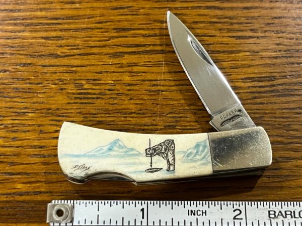 Parker Single-Blade Lockback Knife w/Scrimshaw Smooth Bone Scales Japan 
