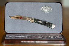 Case Mini Copperlock Black Jigged Bone 1998 Swap Meet Knife with Tin Box