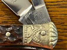 Fight'n Rooster Frank Buster Farmer's Jack Knife w/Picbone Scales & Ornate Gold Plated Bolster Germa