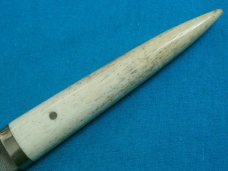 CUSTOM TUSK ANTLER TOOTH FANG BONE DAMASCUS FIXED BLADE DIRK BOOT DAGGER KNIFE KNIVES SHEATH OLD