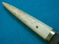 CUSTOM TUSK ANTLER TOOTH FANG BONE DAMASCUS FIXED BLADE DIRK BOOT DAGGER KNIFE KNIVES SHEATH OLD
