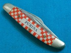 VINTAGE UTICA STAINLESS JAPAN 32148 PURINA ADVERTISING STOCKMAN FOLDING POCKET KNIFE KNIVES OLD AD