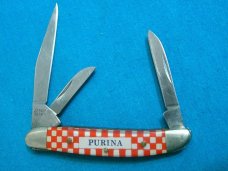 VINTAGE UTICA STAINLESS JAPAN 32148 PURINA ADVERTISING STOCKMAN FOLDING POCKET KNIFE KNIVES OLD AD