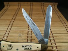 SCHRADE+ USA LIMITED EDITION SCRIMSHAW VINTAGE TRAPPER MATCO TOOL 10TH ANNIVERSARY MINT POCKET KNIFE