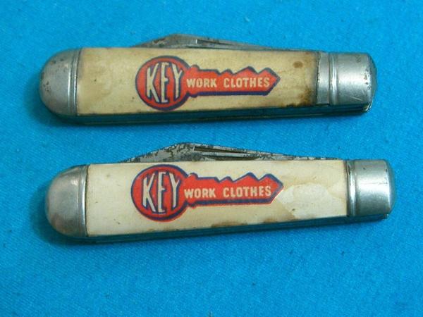 LOT OF 2 VINTAGE IMPERIAL KEY YORK CLOTHES PEN JACK FOLDING POCKET KNIFE KNIVES OLD AD ADVERTISING