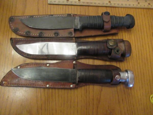 Three USN Fixed Blade Knives One Money for all 3 Three USN Fixed Blade Knives One Money for all 3