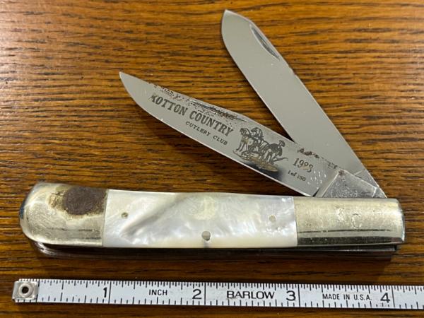 Fight'n Rooster Frank Buster Ltd Ed 1983 "Kotton Country Knife Collector" Trapper Knife w/MOP Scales