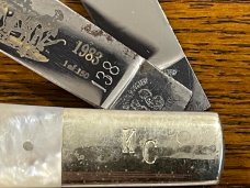 Fight'n Rooster Frank Buster Ltd Ed 1983 "Kotton Country Knife Collector" Trapper Knife w/MOP Scales