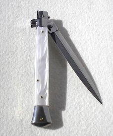 FRANK BELTRAME 11" SWITCHBLADE DAGGER BLADE ACRYLIC WHITE PEARL ITALIAN STILETTO