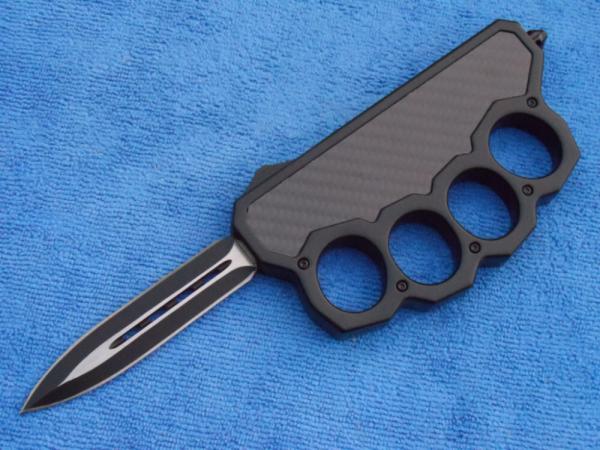 New 9.5" Dagger Blade OTF Black handle with carbon fiber insert 