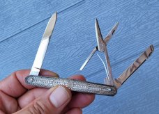 3 1/4" Rare Custom Made knife with scissor, Very Nice Silver Filigree Scales