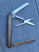 3 1/4" Rare Custom Made knife with scissor, Very Nice Silver Filigree Scales