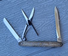 3 1/4" Rare Custom Made knife with scissor, Very Nice Silver Filigree Scales