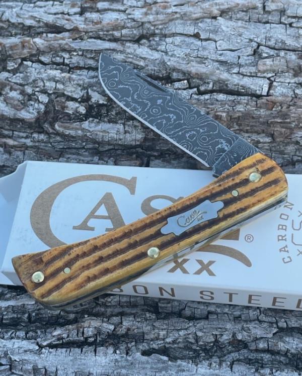 CASE XX ** 2023 BURNT GOLDENROD DAMASCUS SECOND CUT JIG BONE SOD BUSTER JR