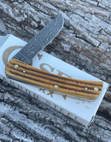 CASE XX ** 2023 BURNT GOLDENROD DAMASCUS SECOND CUT JIG BONE SOD BUSTER JR