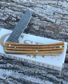 CASE XX ** 2023 BURNT GOLDENROD DAMASCUS SECOND CUT JIG BONE SOD BUSTER JR