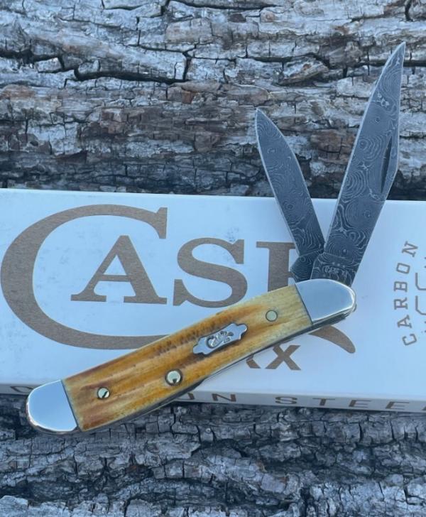 CASE XX ** 2023 BURNT GOLDENROD DAMASCUS SECOND CUT JIG BONE PEANUT