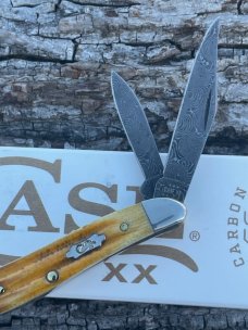 CASE XX ** 2023 BURNT GOLDENROD DAMASCUS SECOND CUT JIG BONE PEANUT