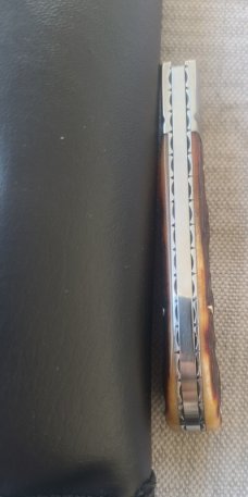 David R. Davis Amber Sambar Stag Lanny...4.1625" Ats34 steel..fluted...vine filework..coa and pouch 