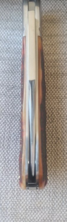 David R. Davis Amber Sambar Stag Lanny...4.1625" Ats34 steel..fluted...vine filework..coa and pouch 