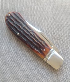 David R. Davis Amber Sambar Stag Lanny...4.1625" Ats34 steel..fluted...vine filework..coa and pouch 