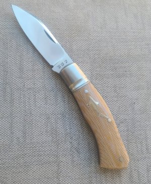 Cosimo Benedetto Dino Slipjoint...Fluted bolsters.. Rwl34..3.75 closed...Canvas MIcarta..coa & slip 