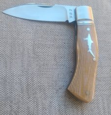 Cosimo Benedetto Dino Slipjoint...Fluted bolsters.. Rwl34..3.75 closed...Canvas MIcarta..coa & slip 