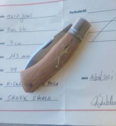 Cosimo Benedetto Dino Slipjoint...Fluted bolsters.. Rwl34..3.75 closed...Canvas MIcarta..coa & slip 