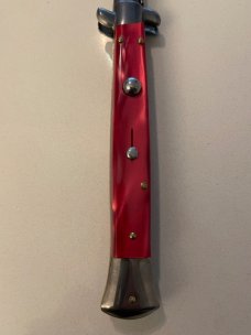 Frank B Red Pearlex 11 Inch Swivel Bolster Switchblade.  BRAND NEW.  NEVER CARRIED. NEVER USED.