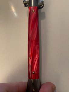 Frank B Red Pearlex 11 Inch Swivel Bolster Switchblade.  BRAND NEW.  NEVER CARRIED. NEVER USED.