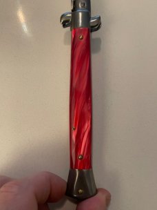Frank B Red Pearlex 11 Inch Swivel Bolster Switchblade.  BRAND NEW.  NEVER CARRIED. NEVER USED.