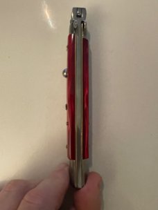 Frank B Red Pearlex 11 Inch Swivel Bolster Switchblade.  BRAND NEW.  NEVER CARRIED. NEVER USED.