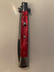 Frank B Red Pearlex 11 Inch Swivel Bolster Switchblade.  BRAND NEW.  NEVER CARRIED. NEVER USED.