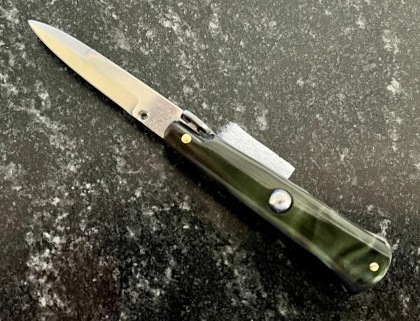 Miniature MANIAGO ITALY Switchblade, Chad Ruben Venom Green Kirinite Handle, Unused