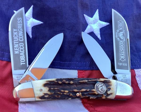 Hen & Rooster -Bertram Cutlery 1988 Large KENTUCKY TOBACCO Congress w/ Super Stag Handles Hen & Rooster -Bertram Cutlery 1988 Large KENTUCKY TOBACCO Congress w/ Super Stag Handles