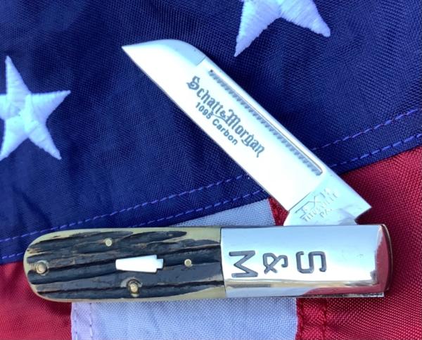 Schatt & Morgan Barlow Knife w/ Nice Bone Handles -Nice Carbon Blades -NOS & NM