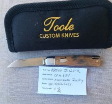 Bobby Toole Mammoth Native Taillock...Cpm154...fluted integral doved bolsters..3 15/16".coa & pouch 