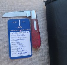 REAL LAMBSFOOT KNIFE..Aswhin Earl...#0025..3.5"..Dyed Burl ..8670..SS liners & bolsters...pouch & oa