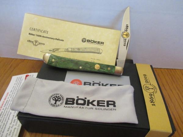 Boker Green Curly Birch 1 of 150 made for the 150 Year of Boker Serial # 037 Single Blade Trapper 