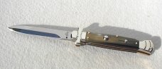 NEW A.G.A. CAMPOLIN 9" AUTOMATIC MALTESE BRAZILIAN HORN MODIFIED BAYONET BLADE SOLID N/S BOLSTERS