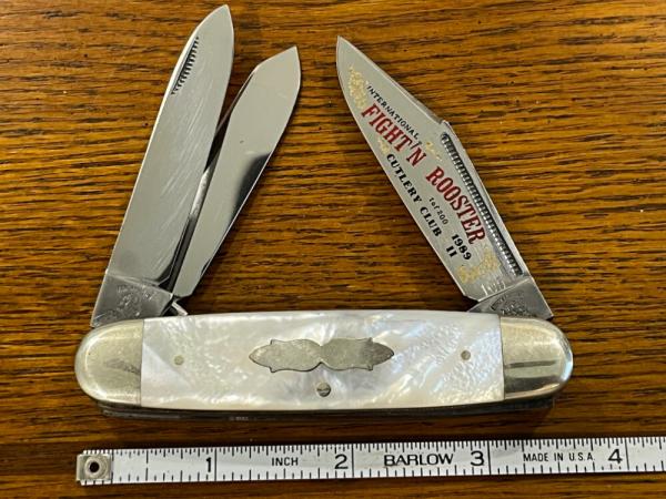 Fight'n Rooster Ltd Ed 1989 International Cutlery Club Cigar Knife w/MOP Scales