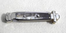 NEW A.G.A. CAMPOLIN 9" AUTOMATIC MALTESE BRAZILIAN HORN MODIFIED BAYONET BLADE SOLID N/S BOLSTERS