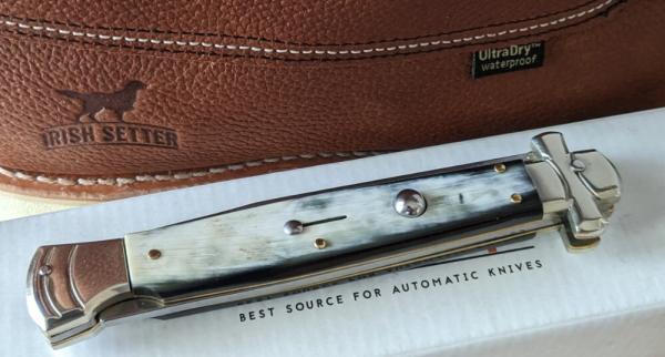 NEW PRIMO HORN A.G.A. CAMPOLIN 11" AUTOMATIC MALTESE SOLID NICKEL SILVER BOLSTERS, W/BOX 